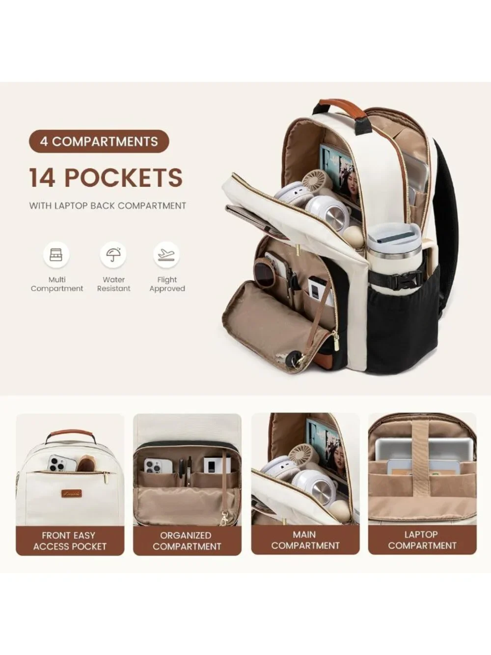 Stylish Waterproof Laptop Backpack for Women, 15.6
